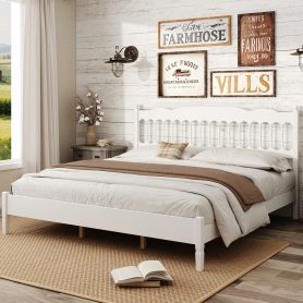 Countryside Style King Size Wooden Bed Frame With Spindle Headboard