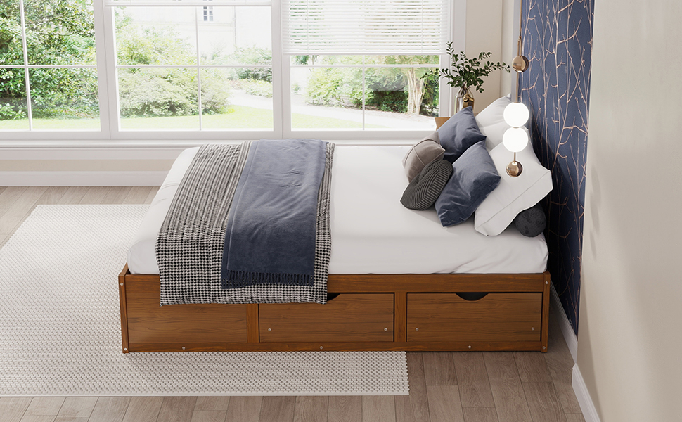 King Size Platform Bed with 6 Storage Drawers