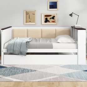 Twin Size Bunk Bed with 3 Storage Shelves, Ladder can be Changed Left or Right