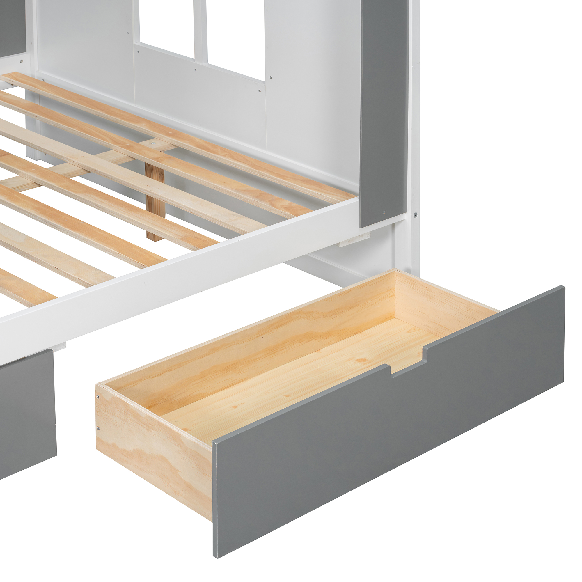 Full Size Bunk Bed with Storage Drawers, Shelves and Light Strip