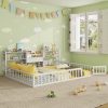 Queen Size Floor Fence Bed Frame with Bookcase and 3-Tier Storage Shelves