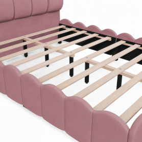 Full Size Fully Upholstered Velvet Platform Bed Frame With Tall Panel Headboard