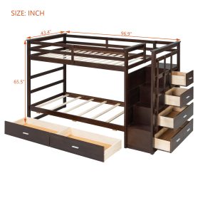 Twin Over Twin Bunk Bed with 2 Drawers and Staircase