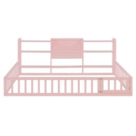 Full Size Floor Fence Bed Frame with Bookcase and 3-Tier Storage Shelves