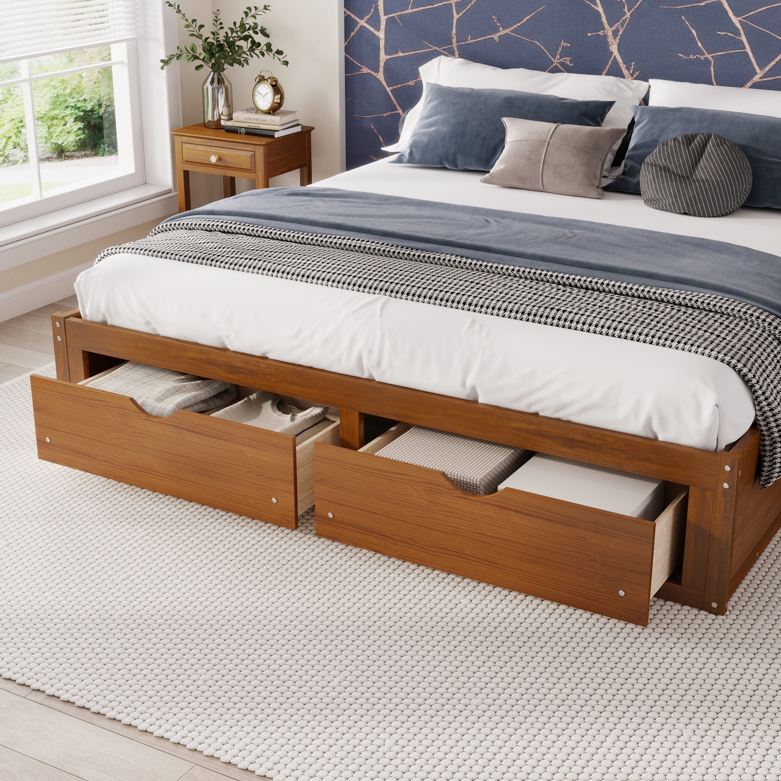 King Size Platform Bed with 6 Storage Drawers