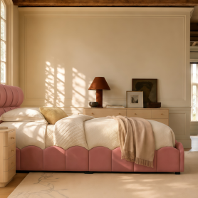 Twin Size Fully Upholstered Velvet Platform Bed Frame With Tall Panel Headboard