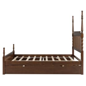 Queen Size Platform Bed Frame with Twin XL Trundle and 2 Storage Drawers