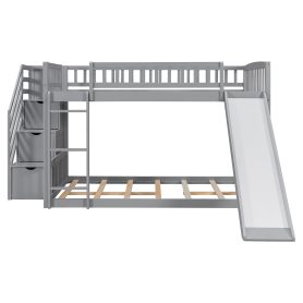 Stairway Full Over Full Bunk Bed With Three Drawers And Slide