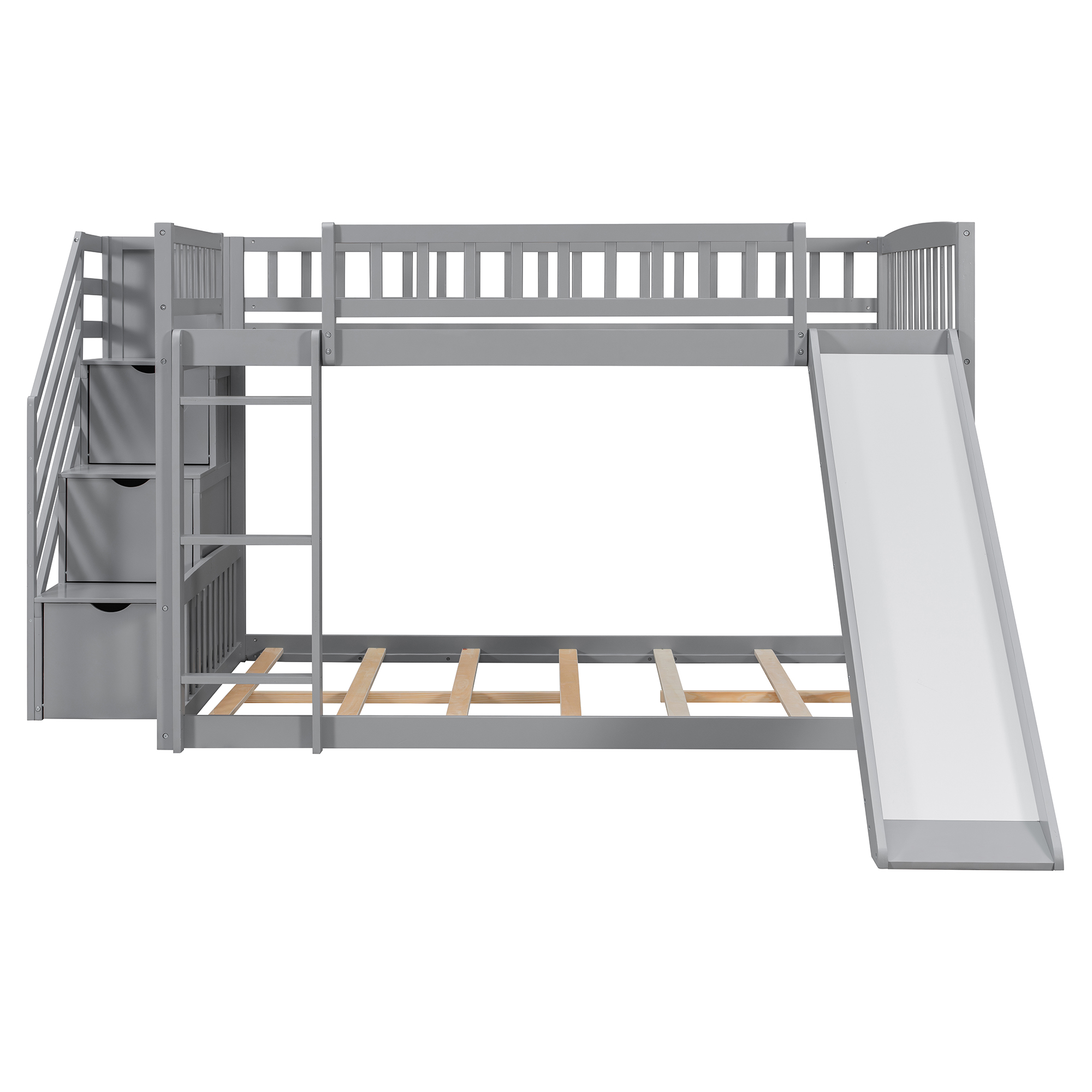 Stairway Full Over Full Bunk Bed With Three Drawers And Slide