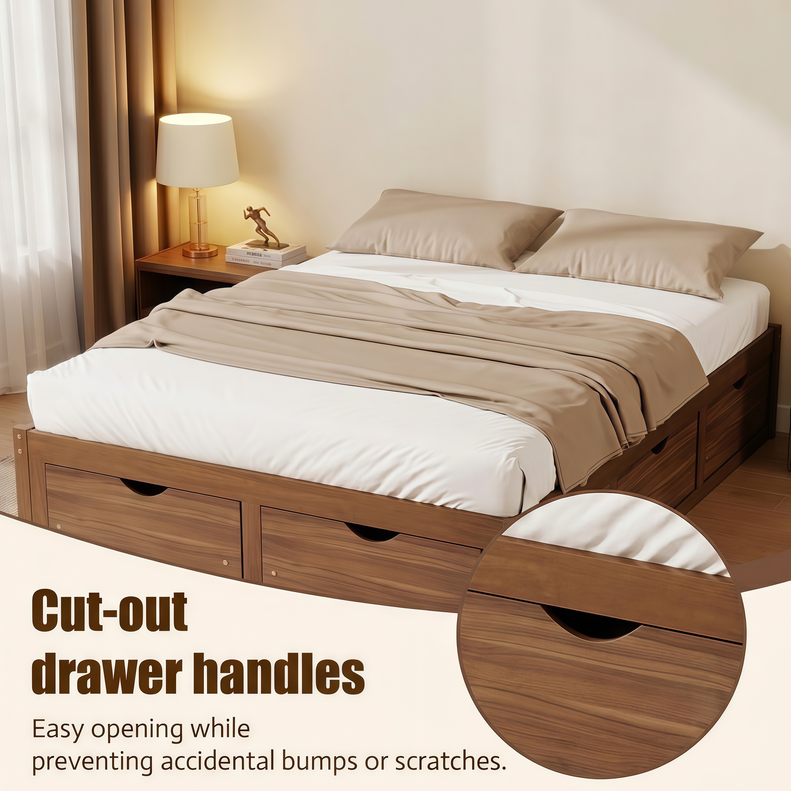 Queen Size Platform Bed with 6 Storage Drawers