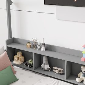 Full House Floor Bed with Storage Shelves, Built-in LED Lights & Charging Station