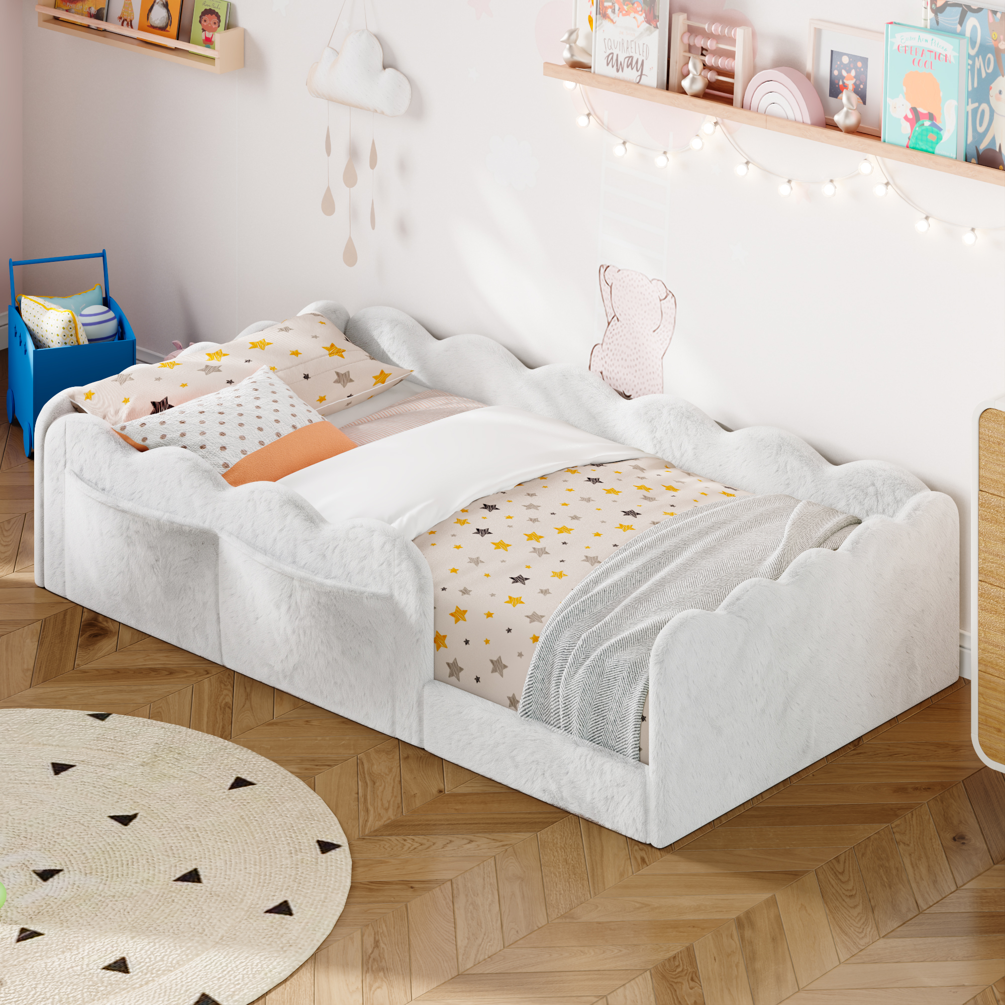 Twin Size Upholstered Floor Bed