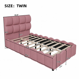 Twin Size Fully Upholstered Velvet Platform Bed Frame With Tall Panel Headboard