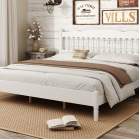 Countryside Style King Size Wooden Bed Frame With Spindle Headboard