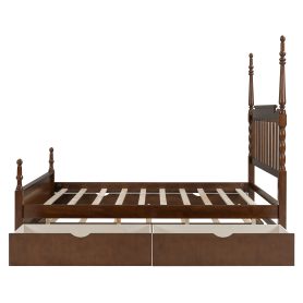 Queen Size Platform Bed Frame with Twin XL Trundle and 2 Storage Drawers