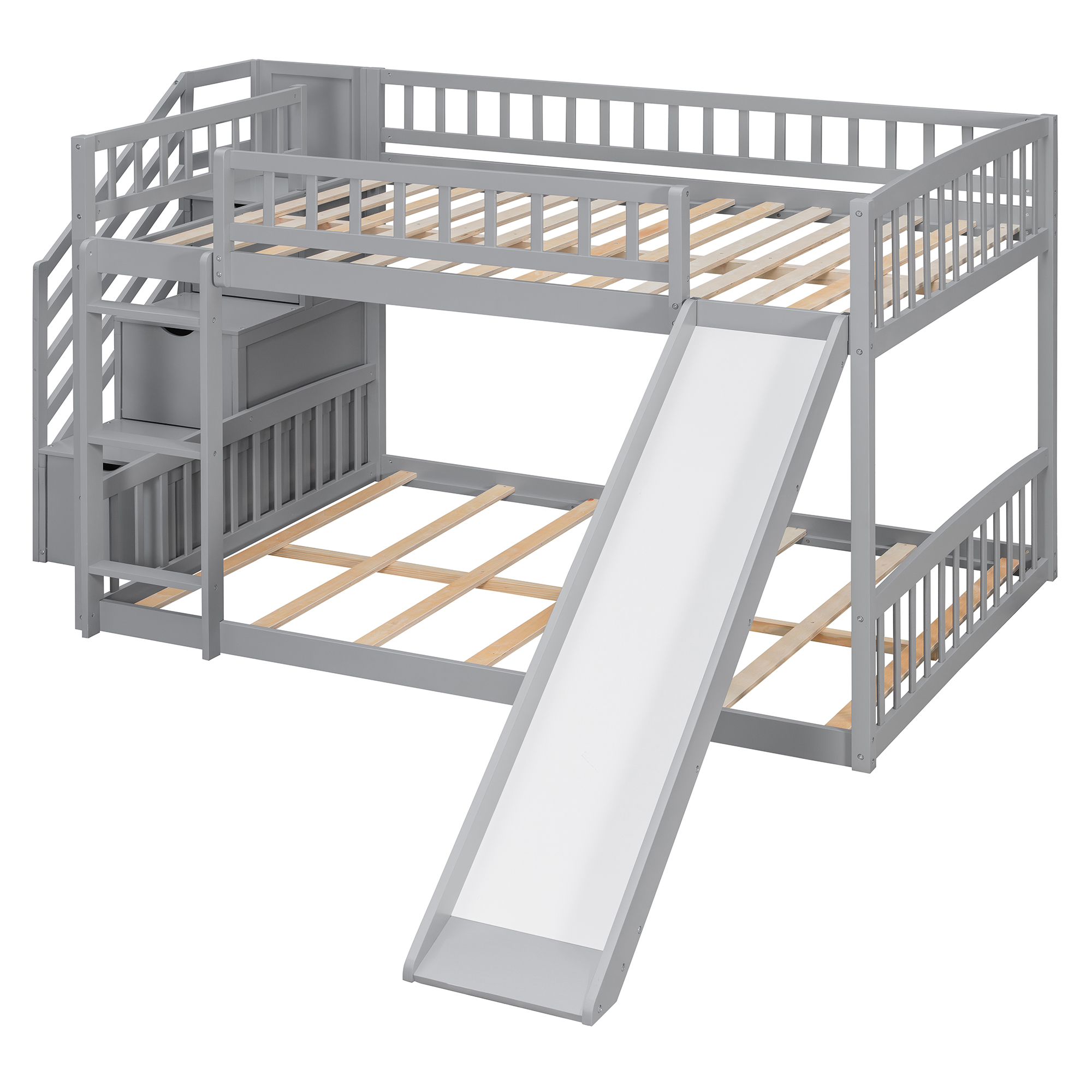 Stairway Full Over Full Bunk Bed With Three Drawers And Slide