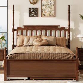 Queen Size Platform Bed Frame with Twin XL Trundle and 2 Storage Drawers