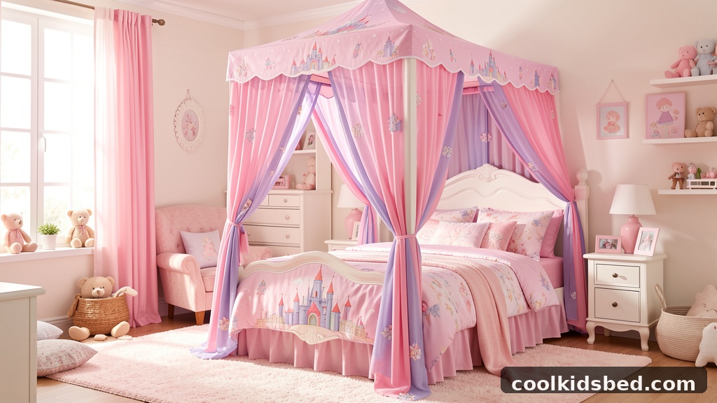 Twin size princess canopy bed for girls bedroom