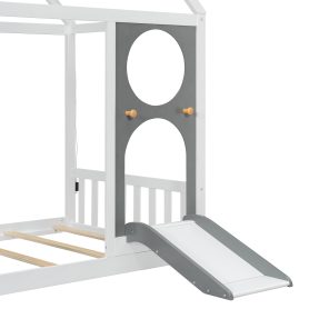 Wooden Playhouse Design Platform Bed with Front Panel and Slide