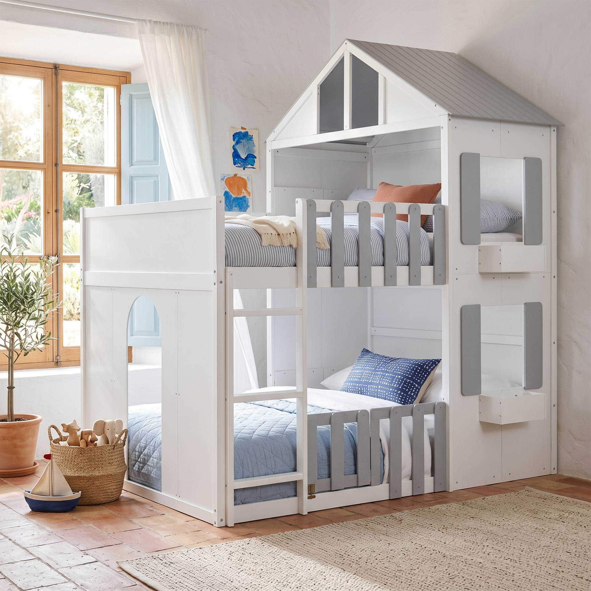 Modern Playful Design Full Over Full House Bunk Bed