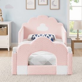 Boucle Fabric Twin Size Cloud Bed with Safety Guardrail