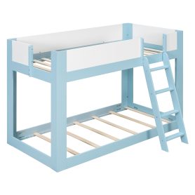 Twin Size Low Convertible Bunk Bed With Reversible Ladder And Safety Guardrails