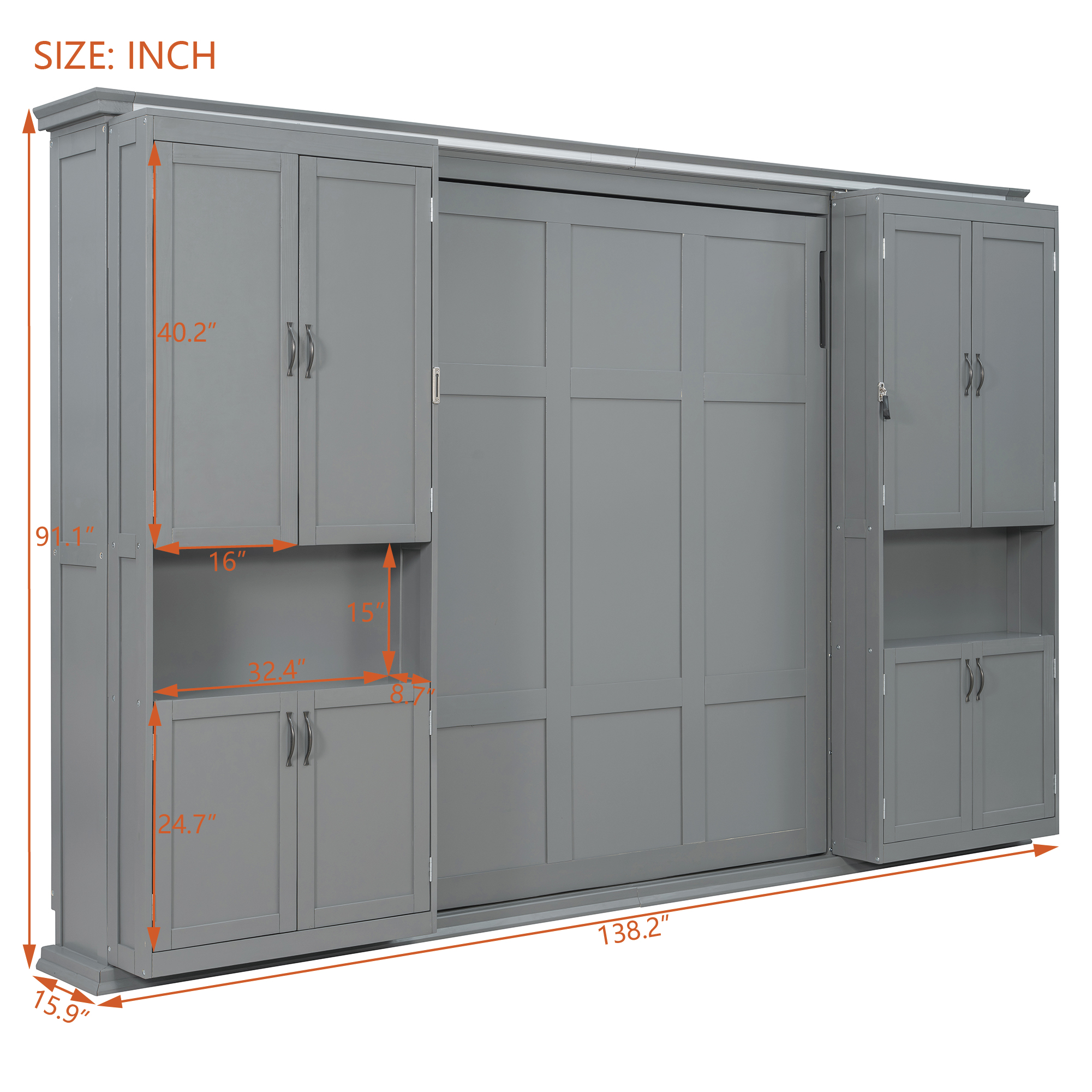 Queen-size Murphy Bed with Dual Sliding Storage Cabinets