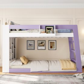 Twin Over Twin XL Bunk Bed with Storage Shelves & Guardrail Storage Basket