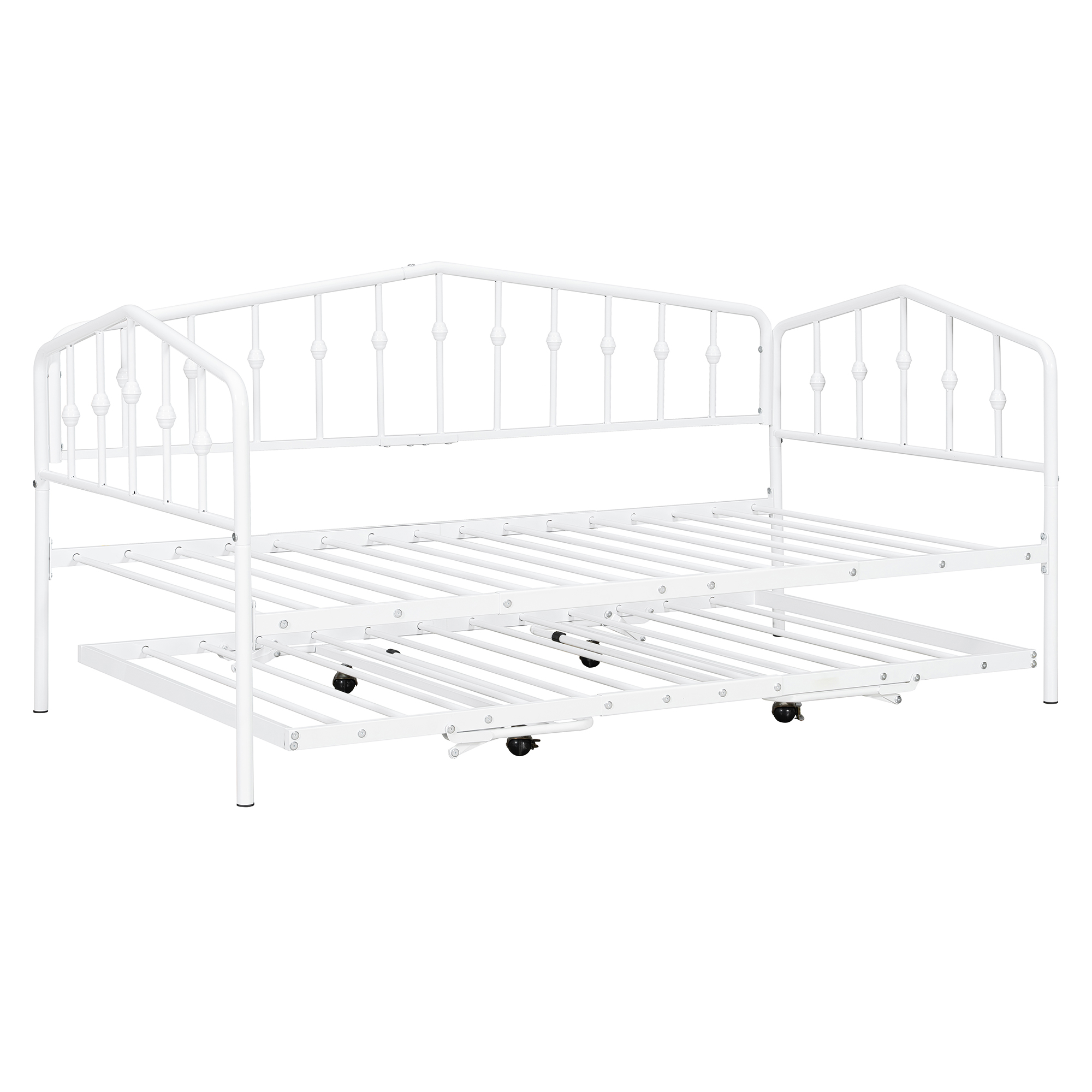 Twin Size Stylish Metal Daybed with Twin Size Adjustable Trundle