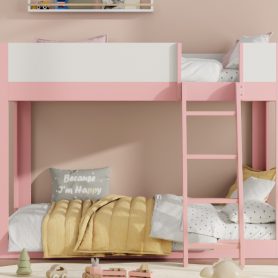 Full Size Low Convertible Bunk Bed With Reversible Ladder And Safety Guardrails