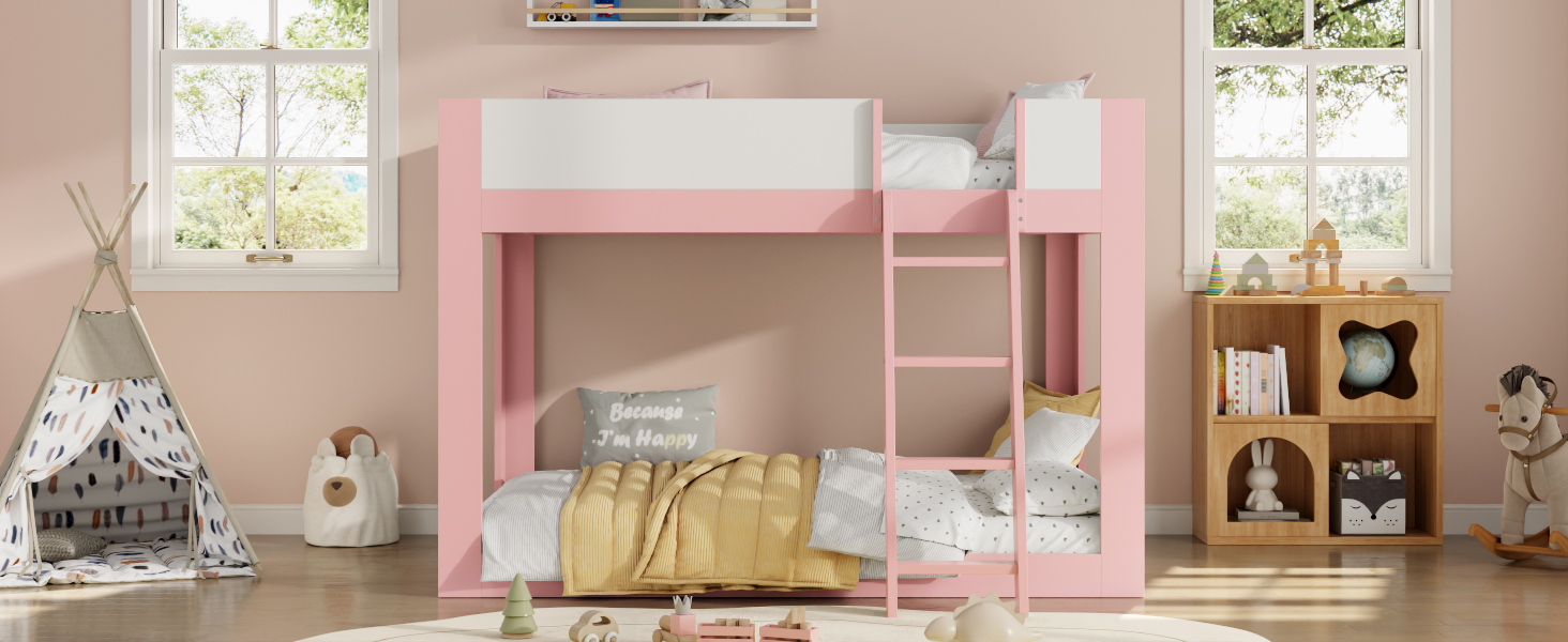 Full Size Low Convertible Bunk Bed With Reversible Ladder And Safety Guardrails