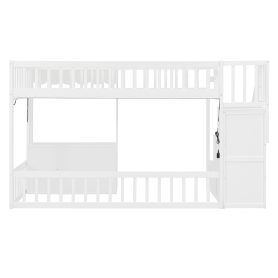 Twin Size Loft Bed with Storage Steps, LED Light, Under Bed Cabinets