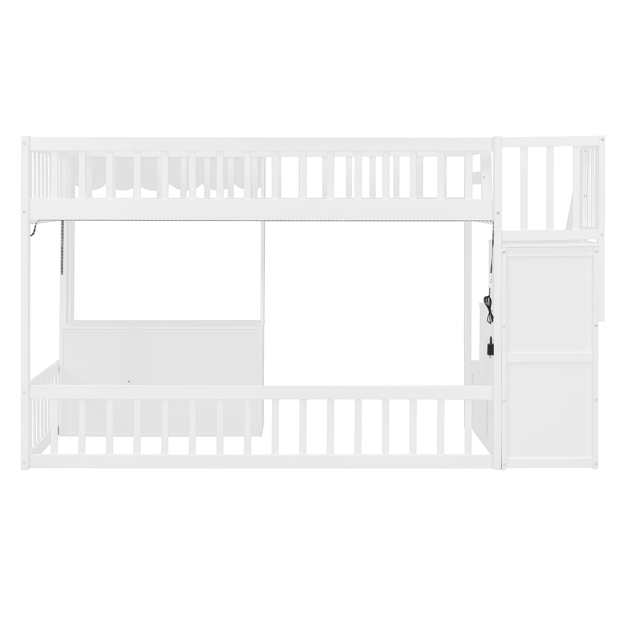 Twin Size Loft Bed with Storage Steps, LED Light, Under Bed Cabinets