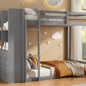 Twin Size Bunk Bed with Drawers, Shelves and Light