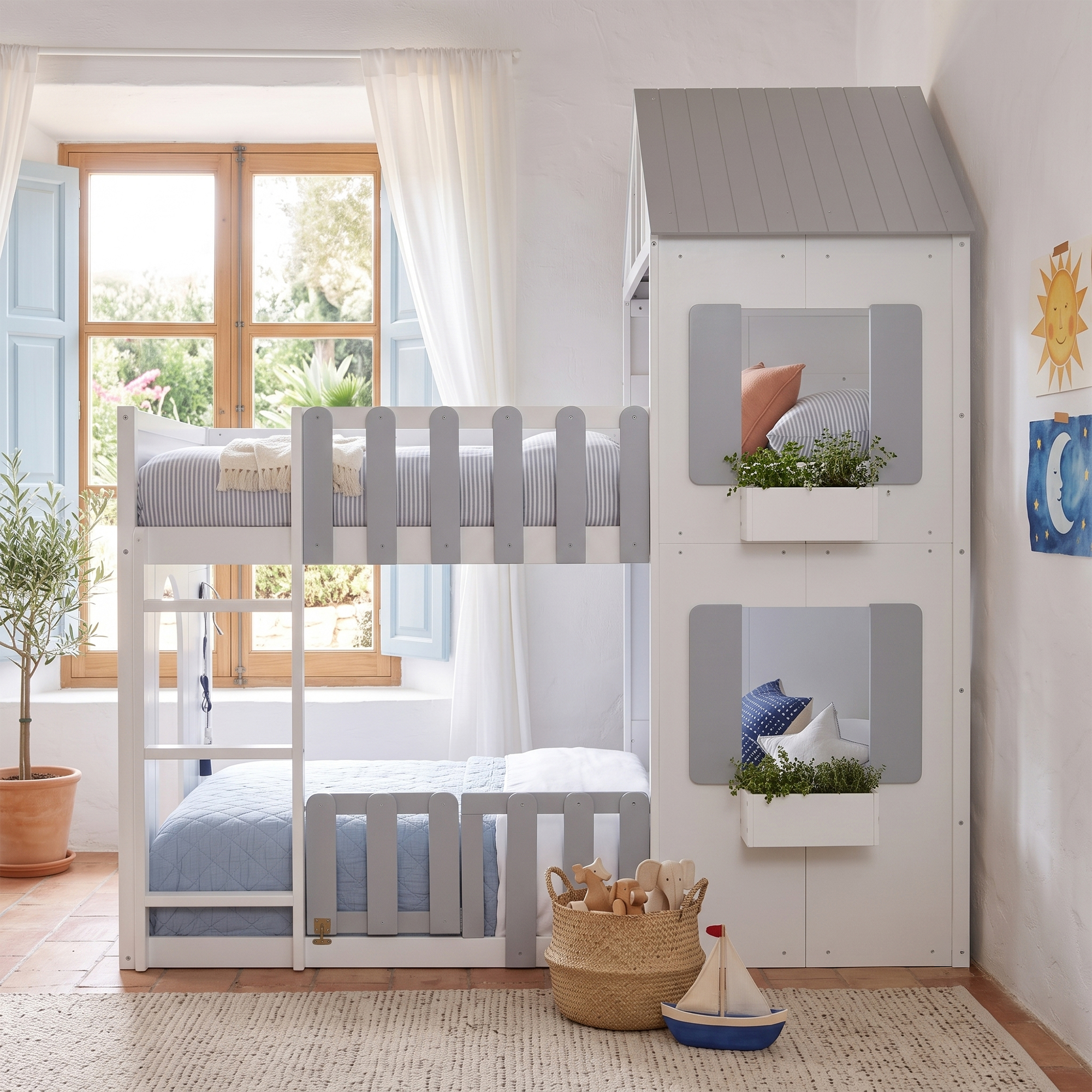 Modern Playful Design Full Over Full House Bunk Bed