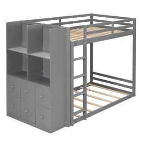 Twin Size Bunk Bed with Drawers, Shelves and Light