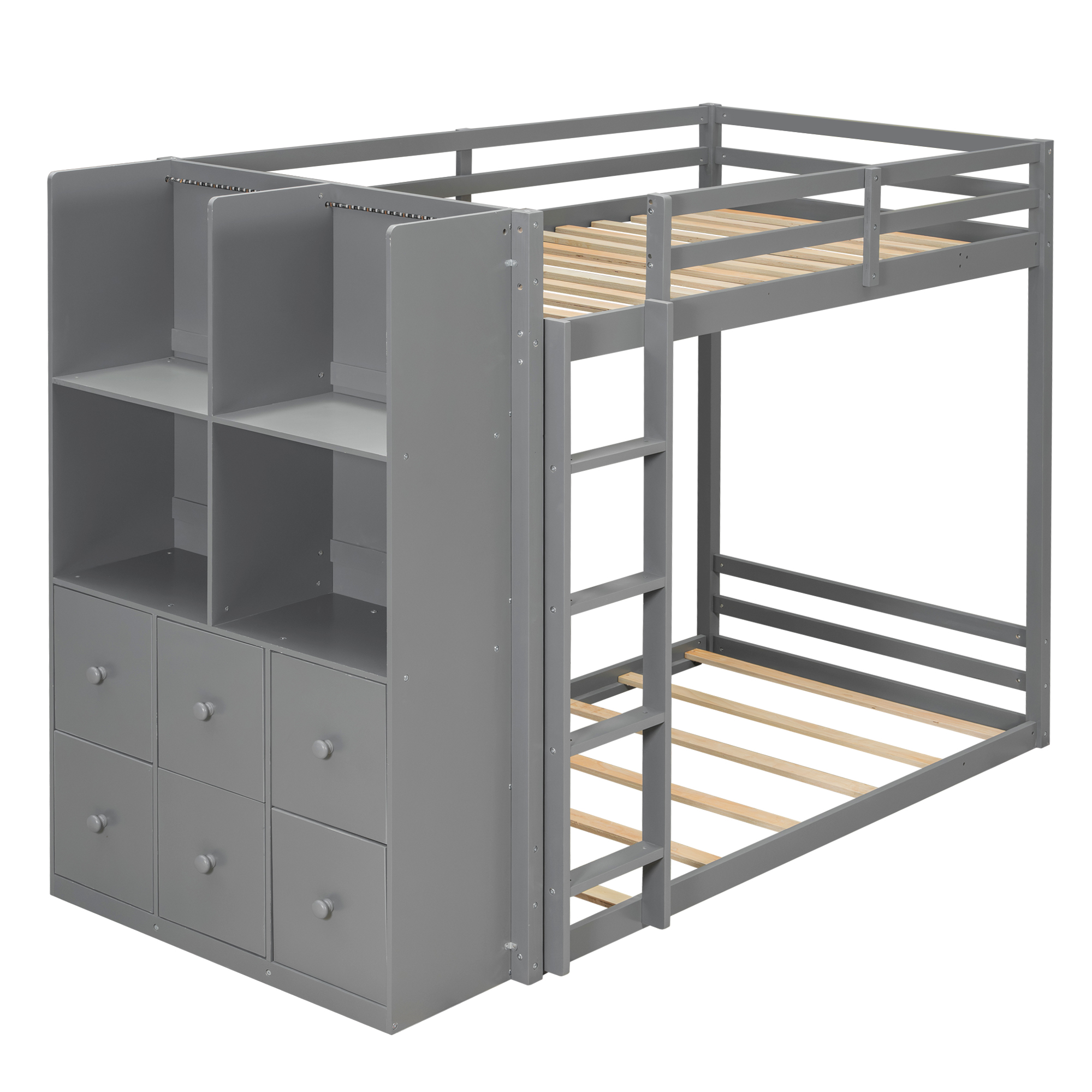 Twin Size Bunk Bed with Drawers, Shelves and Light