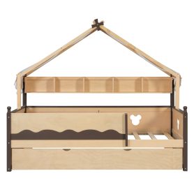Twin Size House-Shaped Daybed with Built-In Bookshelf and Trundle