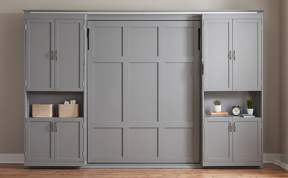 Queen-size Murphy Bed with Dual Sliding Storage Cabinets