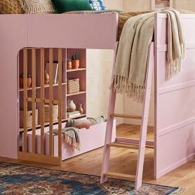 Full Size Wooden High Sleeper Loft Bed with Ladder and Storage Shelves