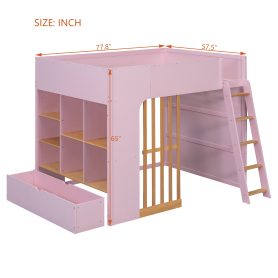 Full Size Wooden High Sleeper Loft Bed with Ladder and Storage Shelves