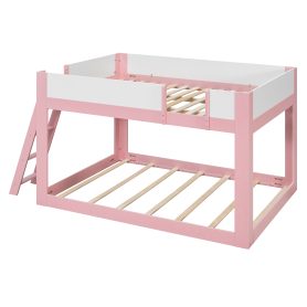 Queen Size Low Convertible Bunk Bed With Reversible Ladder And Safety Guardrails