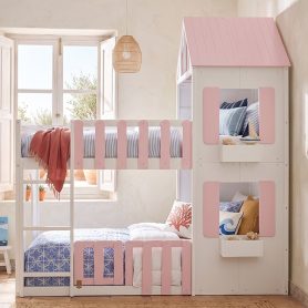Modern Playful Design Twin Over Twin House Bunk Bed