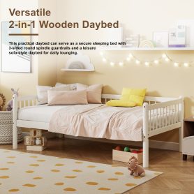 Twin Pine Wood Daybed With 3-Side Guardrails & 10 Support Slats