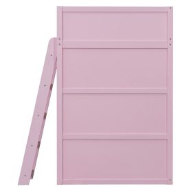 Twin Size Wooden High Sleeper Loft Bed with Ladder and Storage Shelves