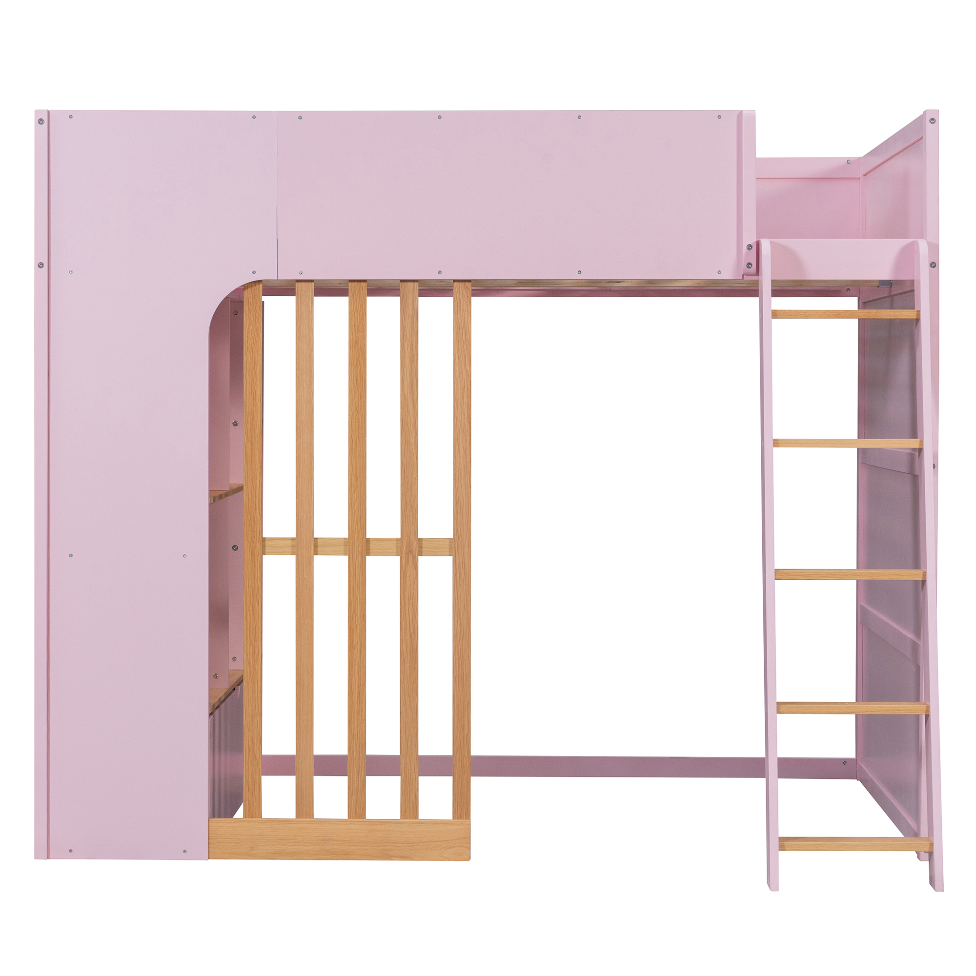 Full Size Wooden High Sleeper Loft Bed with Ladder and Storage Shelves