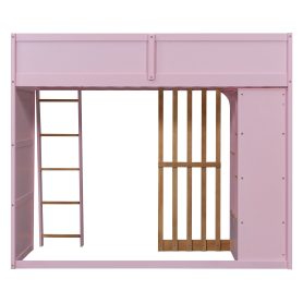 Twin Size Wooden High Sleeper Loft Bed with Ladder and Storage Shelves