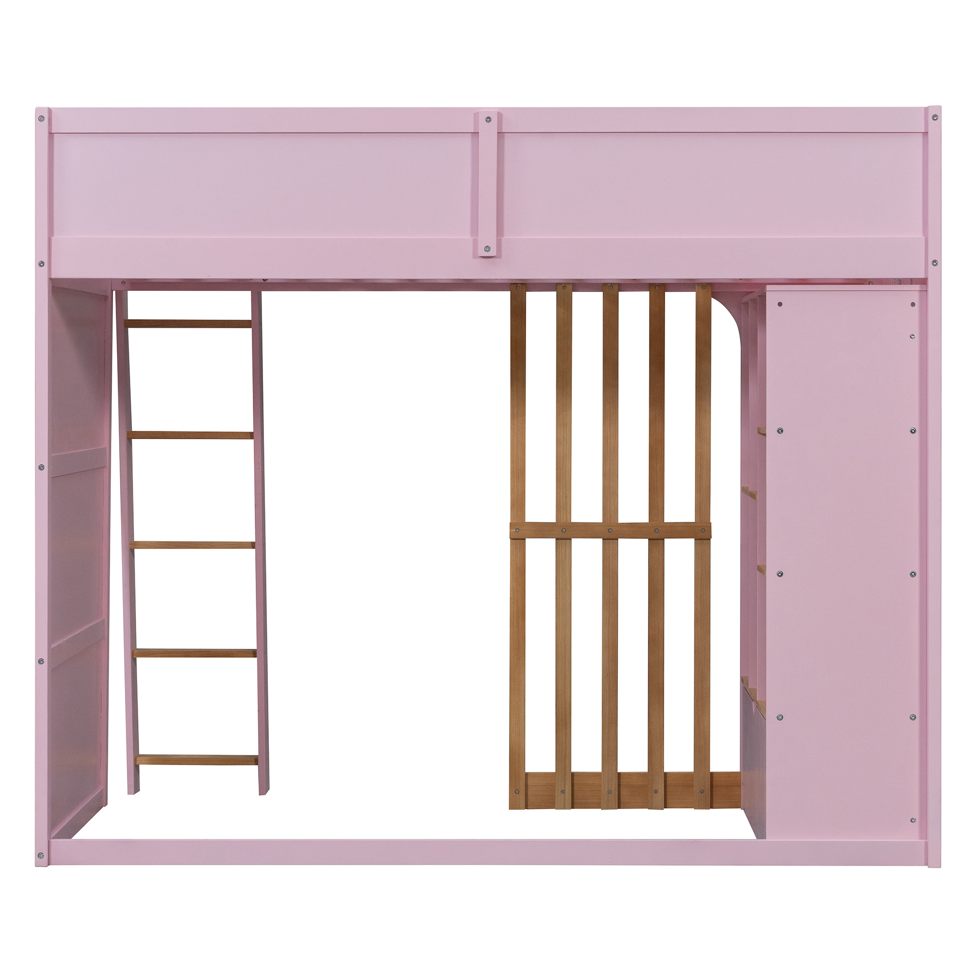 Twin Size Wooden High Sleeper Loft Bed with Ladder and Storage Shelves