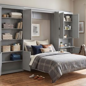 Queen-size Murphy Bed with Dual Sliding Storage Cabinets