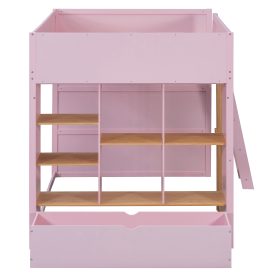Full Size Wooden High Sleeper Loft Bed with Ladder and Storage Shelves
